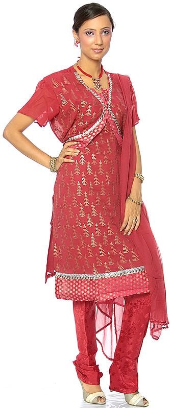 Exotic India Cerise Designer Suit With All-Over Embroidered Sequins 