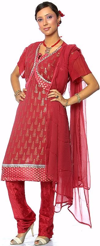 exotic india Cerise Designer Suit with All-Over Embroidered Sequins 