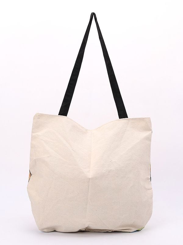 Exotic India Chain Stitched Aari Embroidered Shopper Tote Bag From Kashmiri 