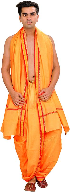 exotic india Chamomile Ready to Wear Dhoti and Veshti Set 