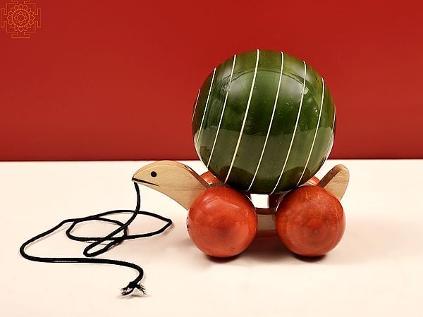 exotic india Channapatna Push and Pull Along Toy Turtle | Handmade