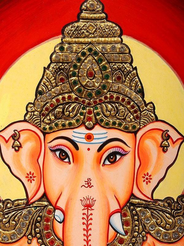 Exotic India Chaturbhuja Ganesha Framed Tanjore Painting