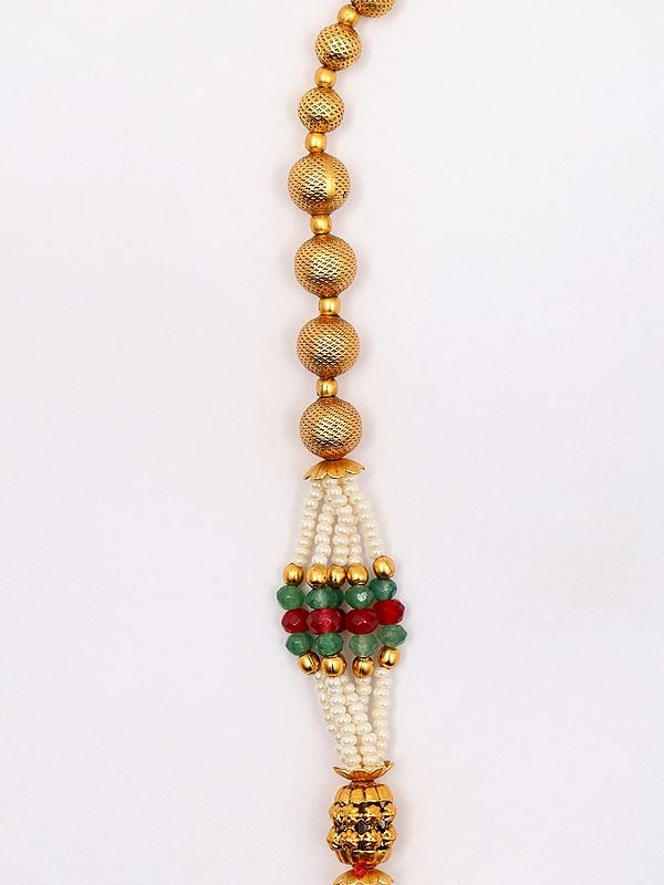 Exotic India Chaturbhuja Lord Ganesha Necklace And Earrings Set With Beads 