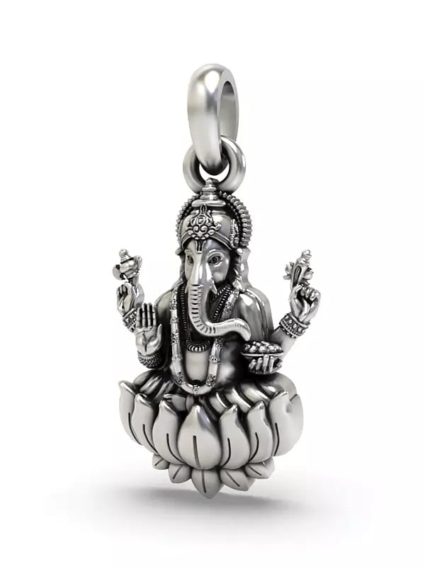 Exotic India Chaturbhuja Lord Ganesha Seated On Lotus Pendant