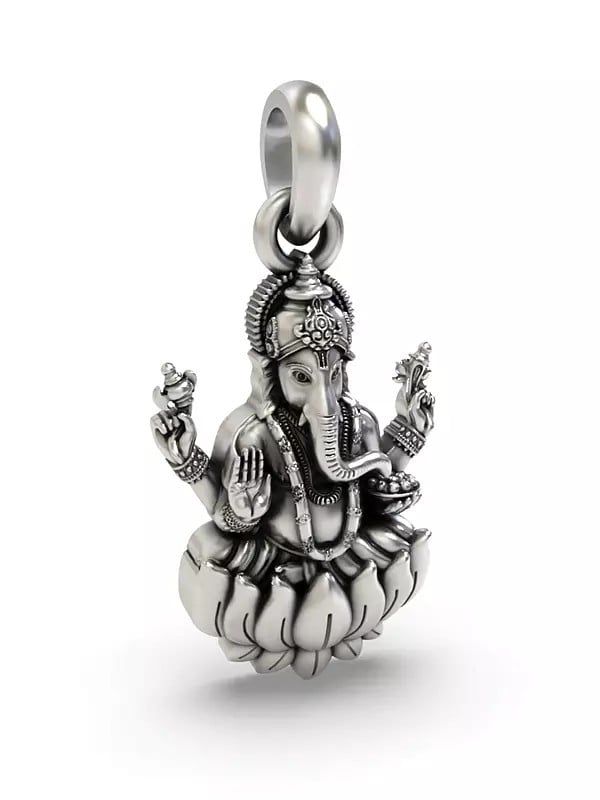 Exotic India Chaturbhuja Lord Ganesha Seated On Lotus Pendant