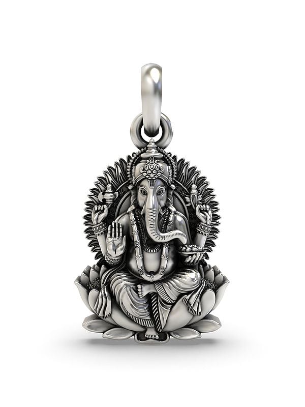 exotic india Chaturbhuja Lord Ganesha Seated on Lotus Pendant