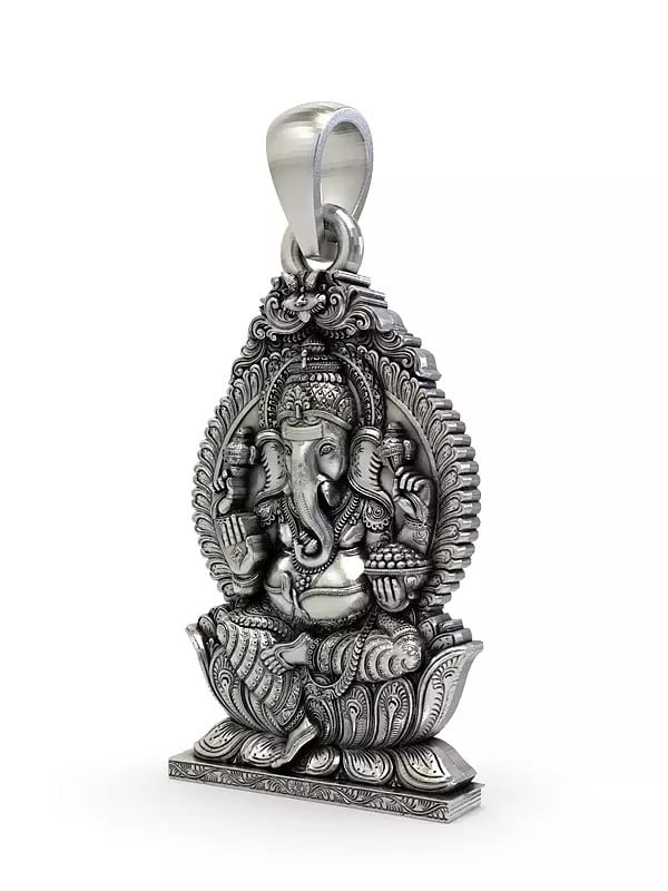 Exotic India Chaturbhuja Lord Ganesha Seated On Throne Pendant