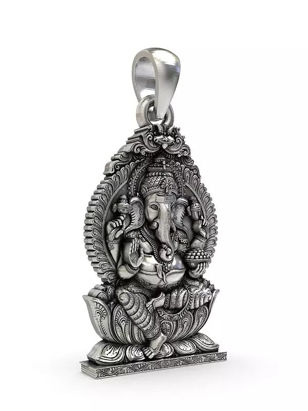 Exotic India Chaturbhuja Lord Ganesha Seated On Throne Pendant
