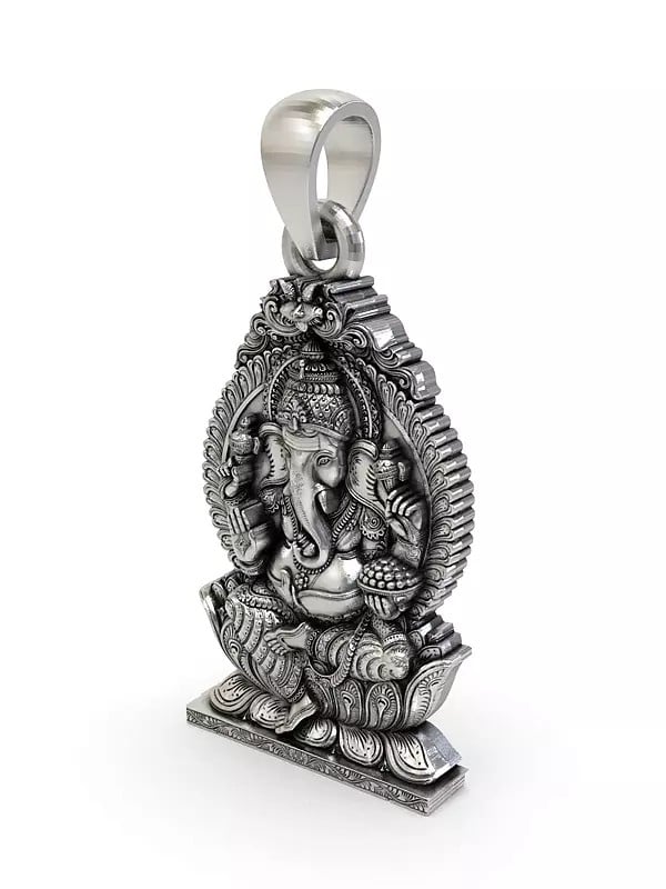 Exotic India Chaturbhuja Lord Ganesha Seated On Throne Pendant