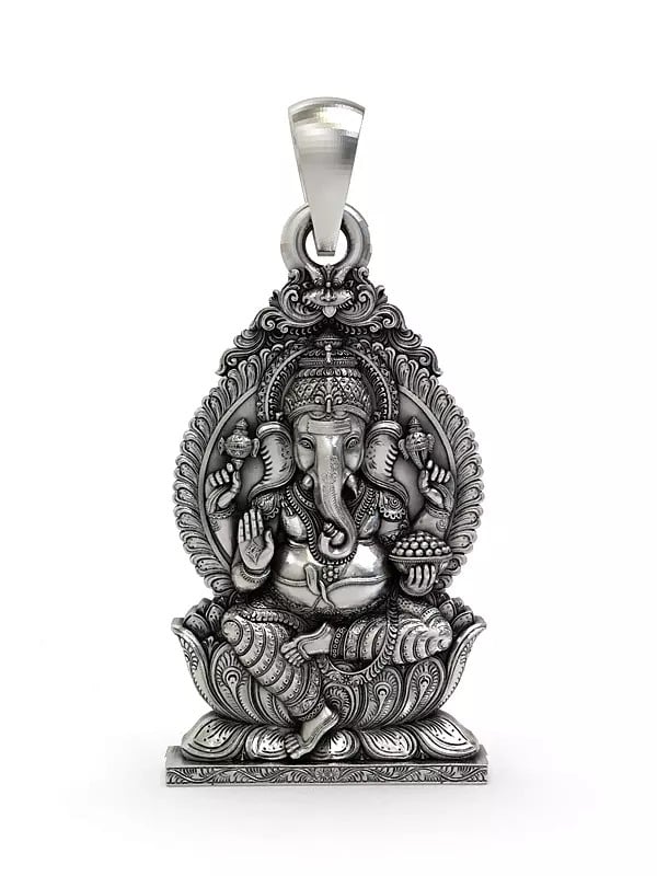 exotic india Chaturbhuja Lord Ganesha Seated on Throne Pendant 