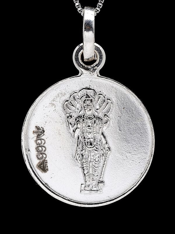 Exotic India Chaturbhuja Vishnu Pendant With Mahasudarshan Yantra On Reverse (Two Sided Pendant) 