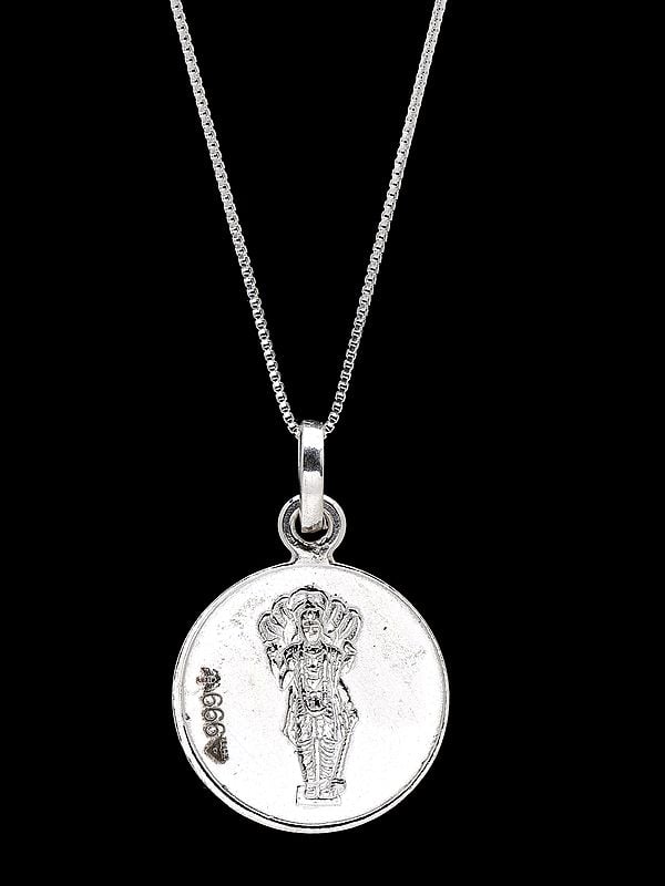 exotic india Chaturbhuja Vishnu Pendant with Mahasudarshan Yantra on Reverse (Two Sided Pendant) 