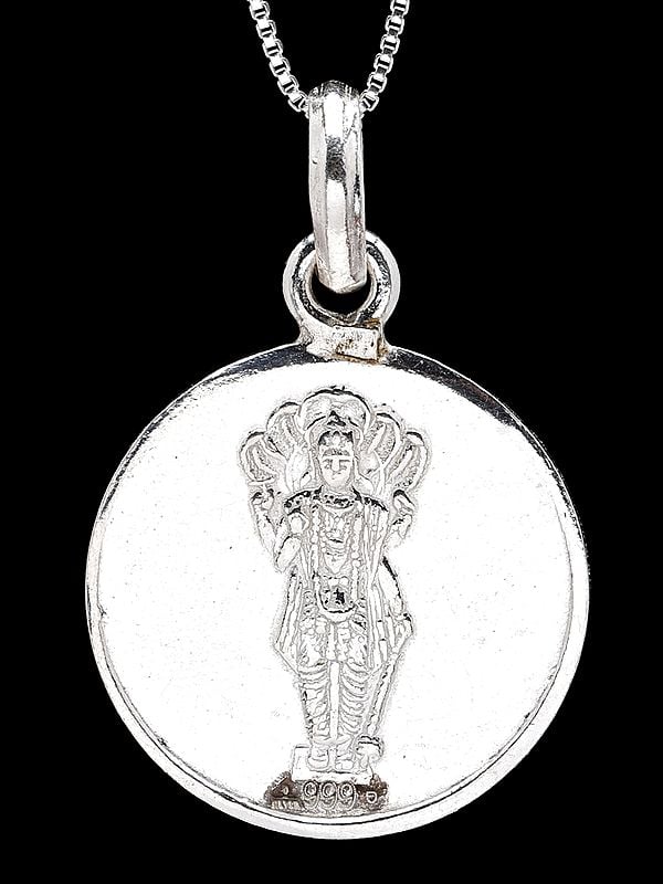 Exotic India Chaturbhuja Vishnu Pendant With Pitra Dosh Nivaran Yantra On Reverse (Two Sided Pendant) 