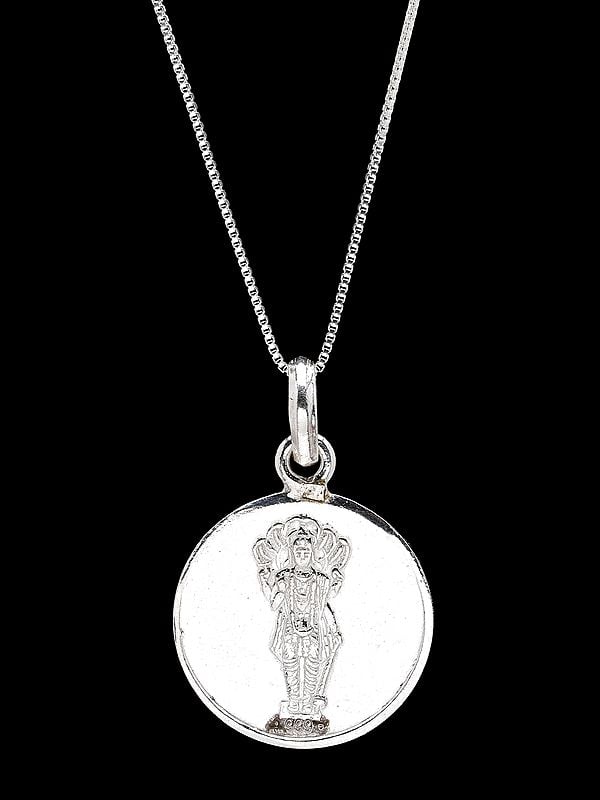 exotic india Chaturbhuja Vishnu Pendant with Pitra Dosh Nivaran Yantra on Reverse (Two Sided Pendant)