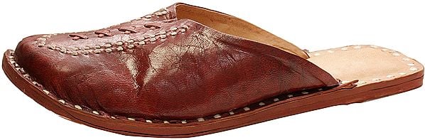 Exotic India Cherry Slip-on Shoes For Men With Threadwork 