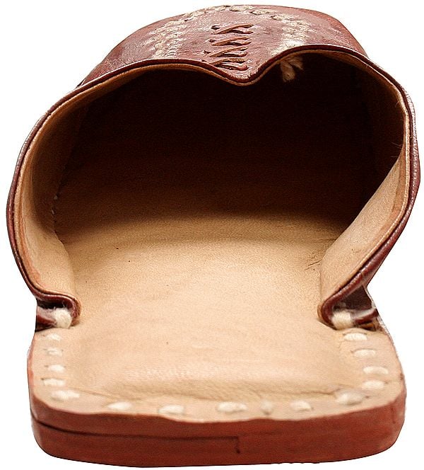 Exotic India Cherry Slip-on Shoes For Men With Threadwork 