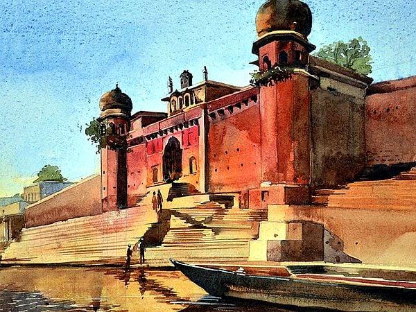 Exotic India Chet Singh Ghat | Watercolor Painting By Rajib Agarwal 