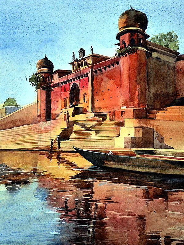 Exotic India Chet Singh Ghat | Watercolor Painting By Rajib Agarwal 