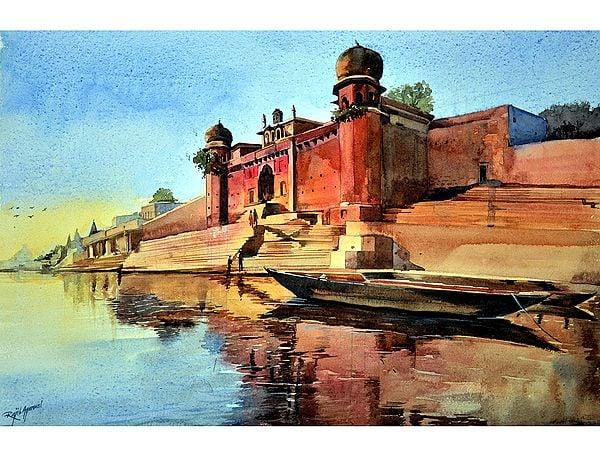 exotic india Chet Singh Ghat | Watercolor Painting by Rajib Agarwal 