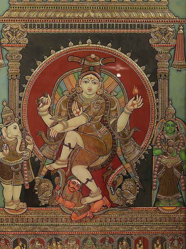 Exotic India Chidambaram Nataraja Tanjore Painting | Traditional Colors With Gold Work