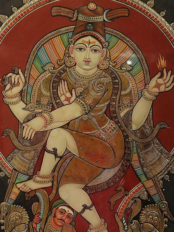 Exotic India Chidambaram Nataraja Tanjore Painting | Traditional Colors With Gold Work