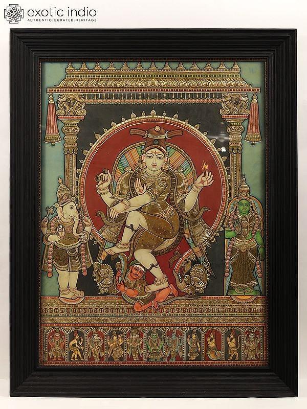 exotic india Chidambaram Nataraja Tanjore Painting | Traditional Colors with Gold Work 