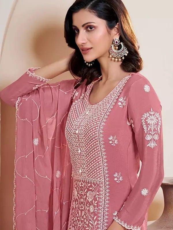 Exotic India Chinon Chikankari Embroidery Work Stunning Festive Wear Salwar Suit With Dupatta