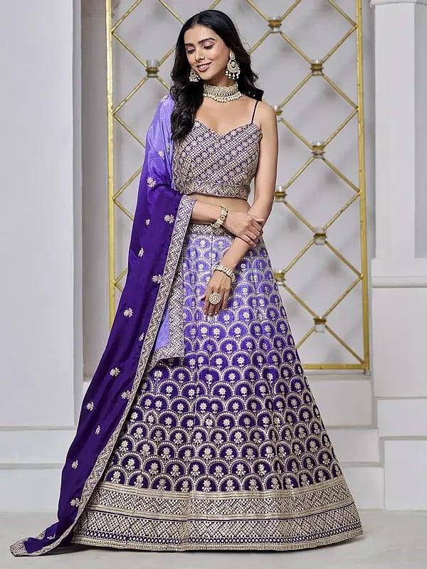 Exotic India Chinon Embroidery And Sequins Work Elegant Wedding Wear Lehenga Choli With Dupatta 