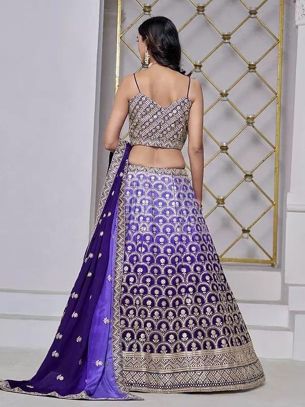 Exotic India Chinon Embroidery And Sequins Work Elegant Wedding Wear Lehenga Choli With Dupatta 