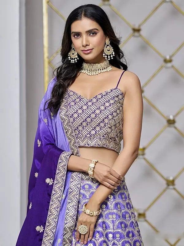 Exotic India Chinon Embroidery And Sequins Work Elegant Wedding Wear Lehenga Choli With Dupatta 