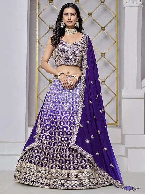 exotic india Chinon Embroidery And Sequins Work Elegant Wedding Wear Lehenga Choli With Dupatta 
