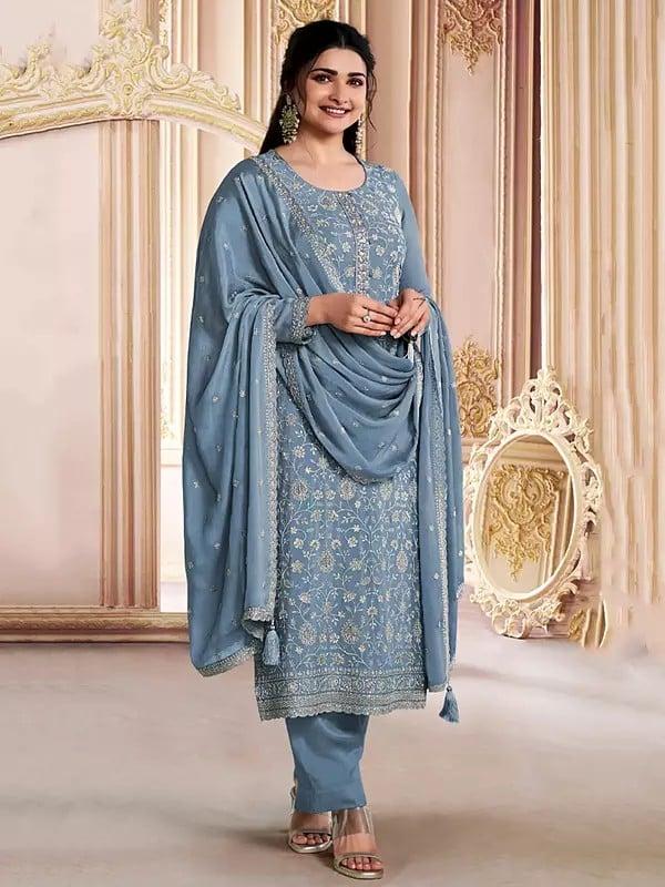 exotic india Chinon Silk All Over Sequins Work Attractive Festive Wear Salwar Suit With Tassels Dupatta 