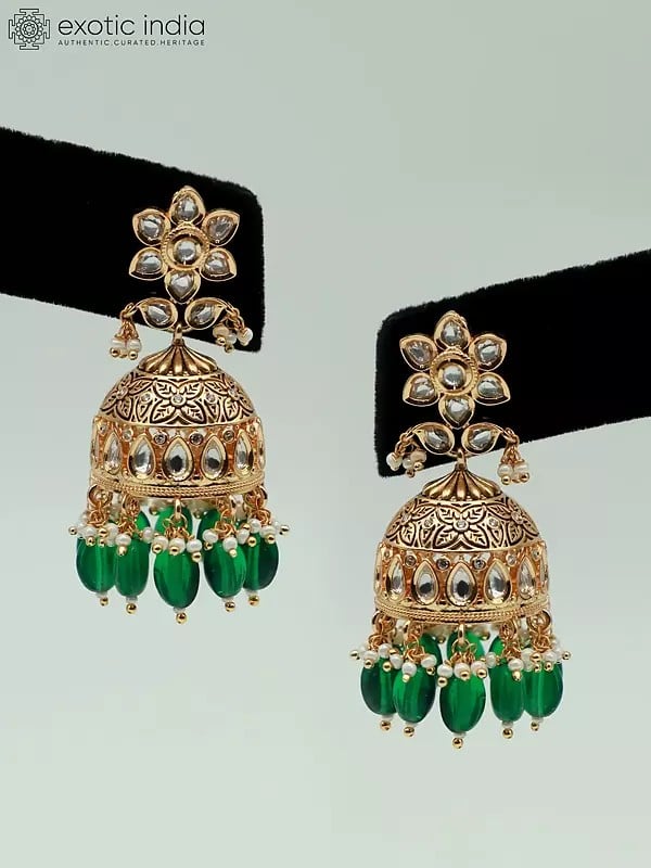 Exotic India Choker Design Necklace Set With Drop Beads And Earrings