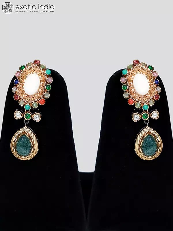 Exotic India Choker Stone Studded Embellished Necklace Set With Earrings