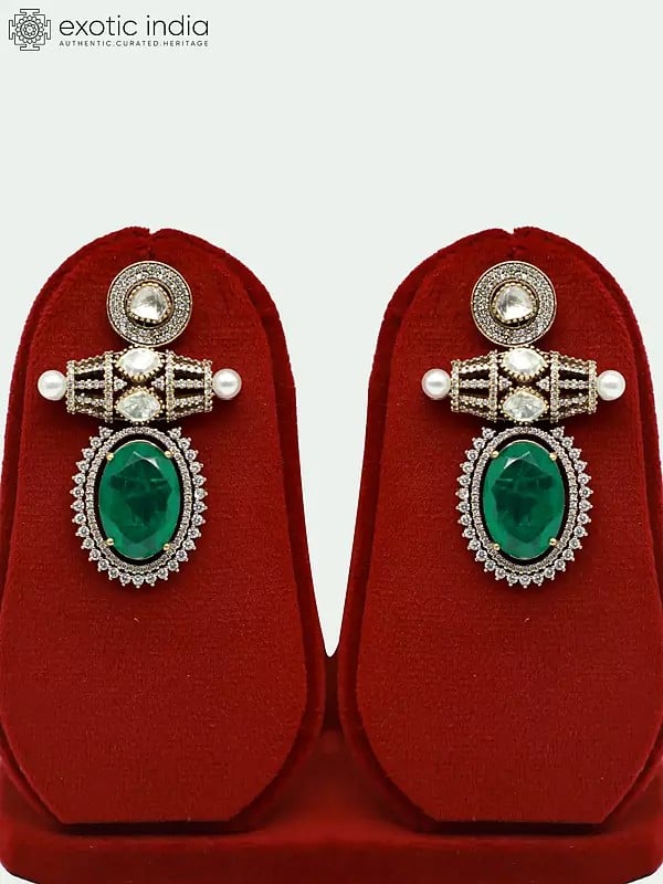 Exotic India Choker Stone Studded Moissanite Kundan With Matt Polish Necklace With Earrings 