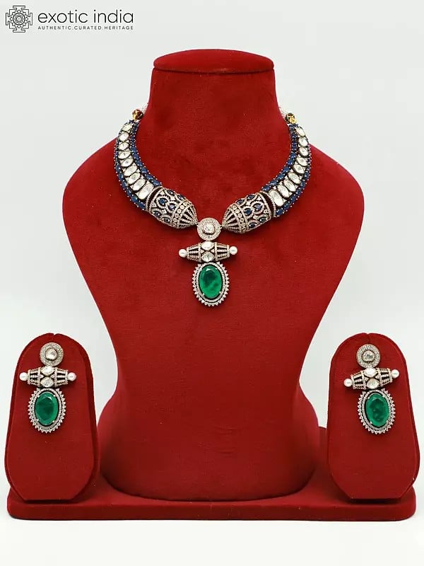 exotic india Choker Stone Studded Moissanite Kundan With Matt Polish Necklace With Earrings 