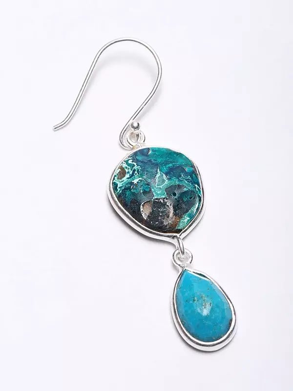 Exotic India Chrysocolla And Natural Turquoise Dangle Earrings
