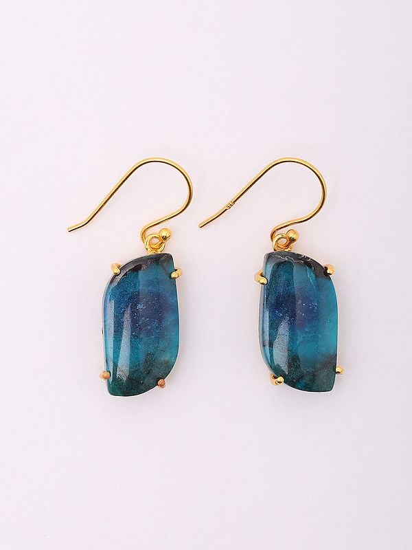 Exotic India Chrysocolla Gemstone Sterling Silver Hook Earrings 