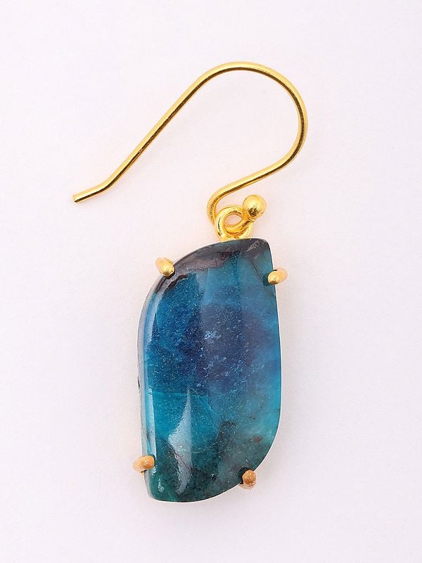 Exotic India Chrysocolla Gemstone Sterling Silver Hook Earrings 