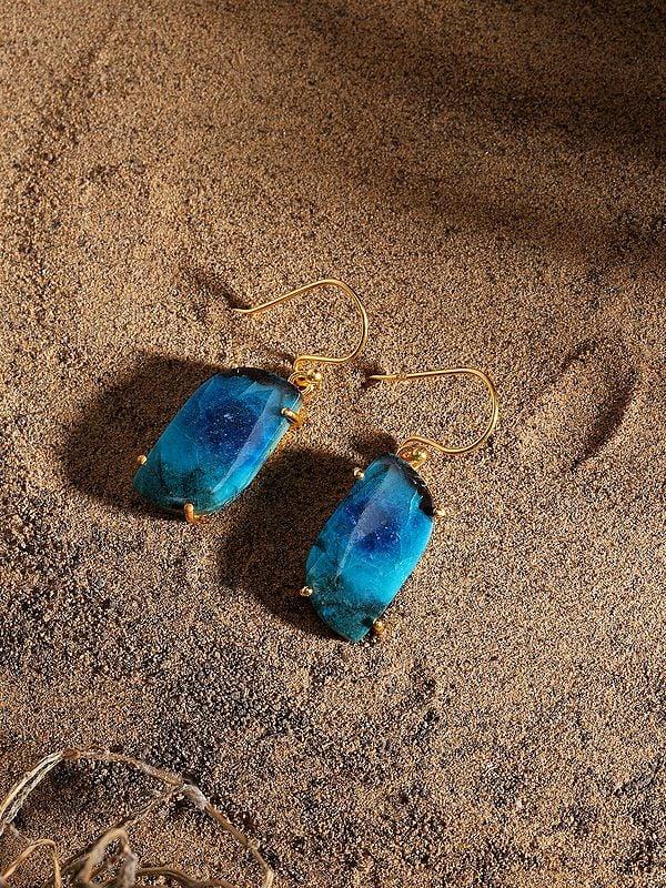 Exotic India Chrysocolla Gemstone Sterling Silver Hook Earrings 