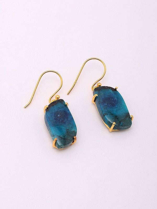 exotic india Chrysocolla Gemstone Sterling Silver Hook Earrings 