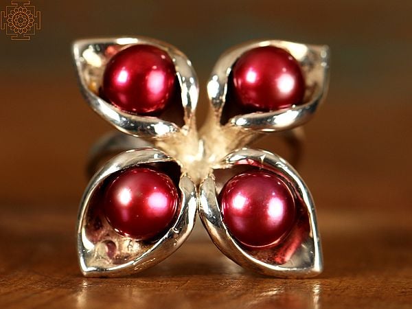 exotic india Cinnamon Red Pearl Double Layered | Sterling Silver Rings 