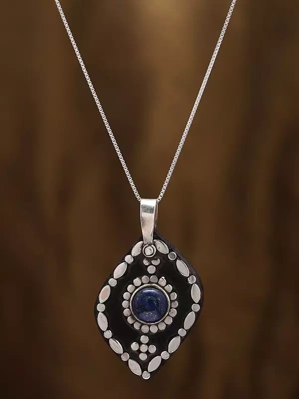 Exotic India Circular Cut Lapis Lazuli In Center Pendant 