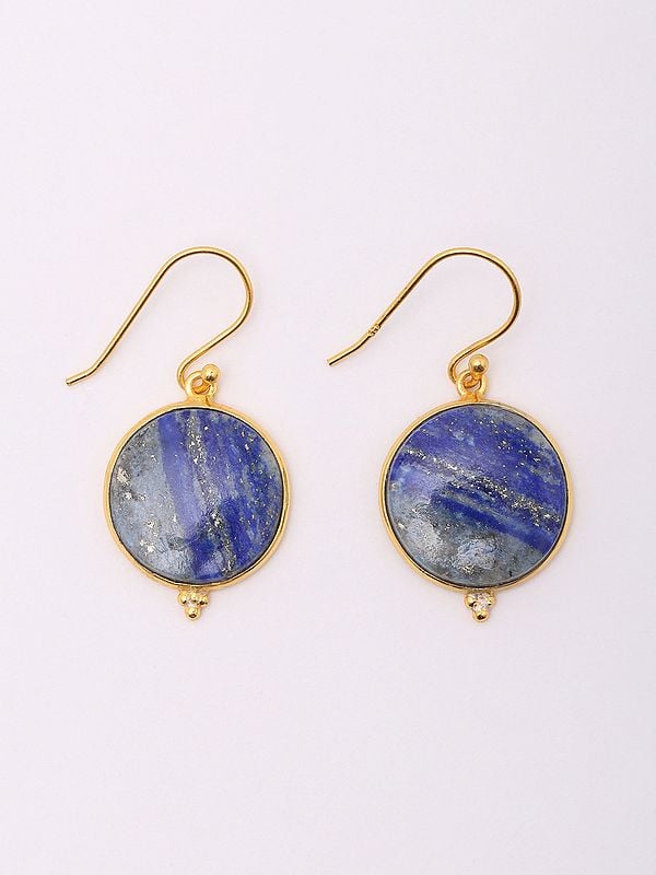 Exotic India Circular Shaped Lapis Lazuli Hook Earrings 