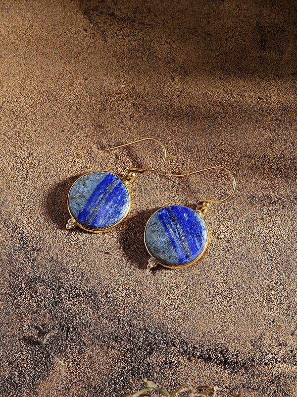 Exotic India Circular Shaped Lapis Lazuli Hook Earrings 