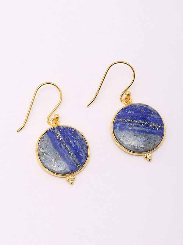 exotic india Circular Shaped Lapis Lazuli Hook Earrings 