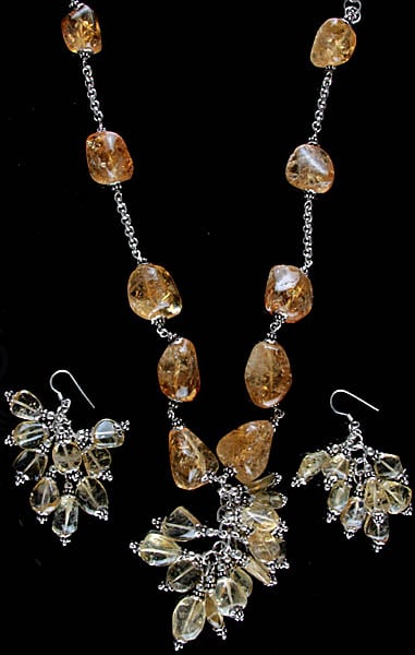 exotic india Citrine Nuggets Necklace with Earrings Set | Indian Jewelry Sets 
