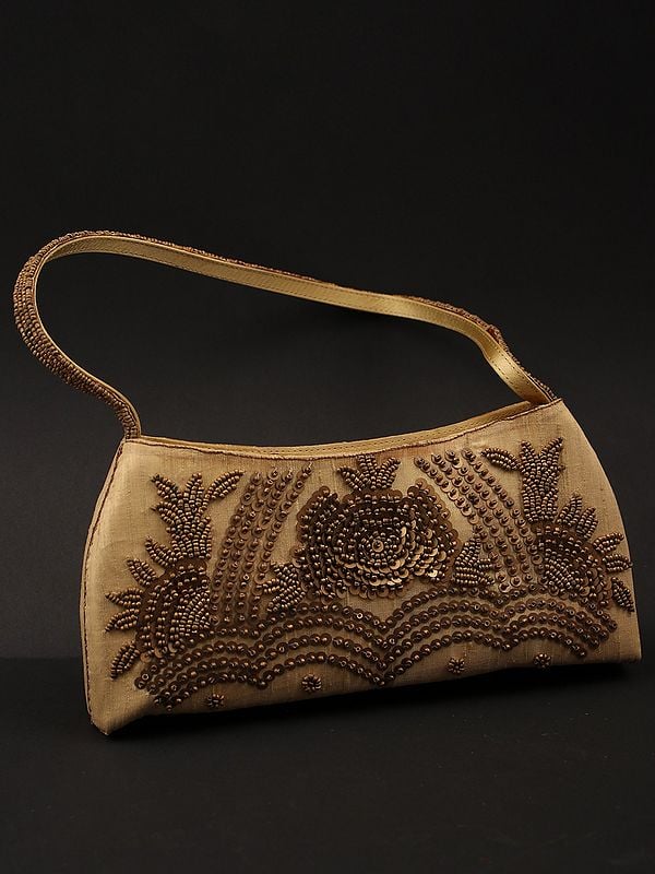 Exotic India Clutch Bag With Bead And Sequins Embroidered By Hand