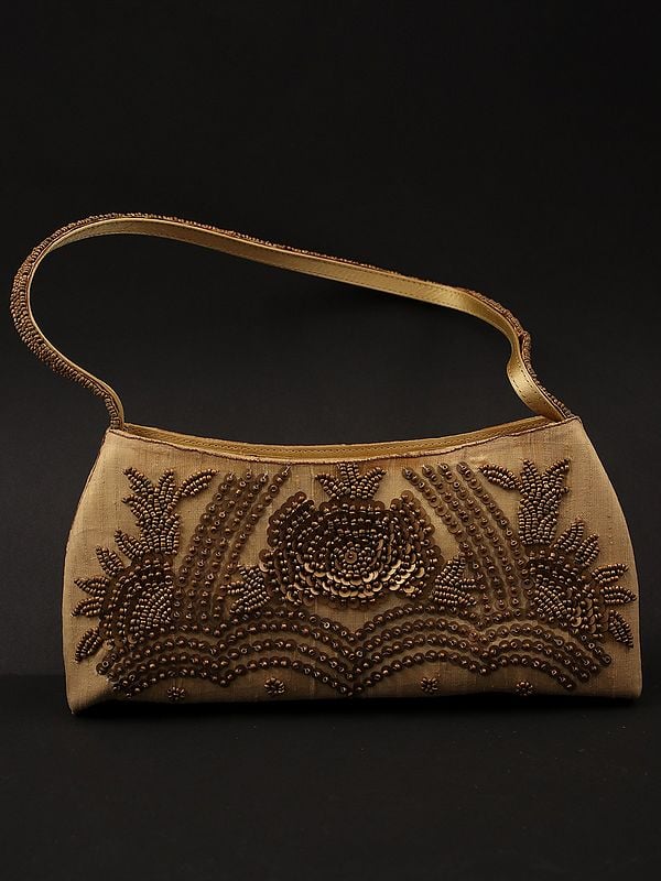 Exotic India Clutch Bag With Bead And Sequins Embroidered By Hand