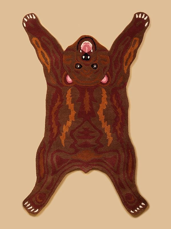 exotic india Cocoa-Brown Handmade Tufted Polar Bear Yogic Asana Mat from Mirzapur 